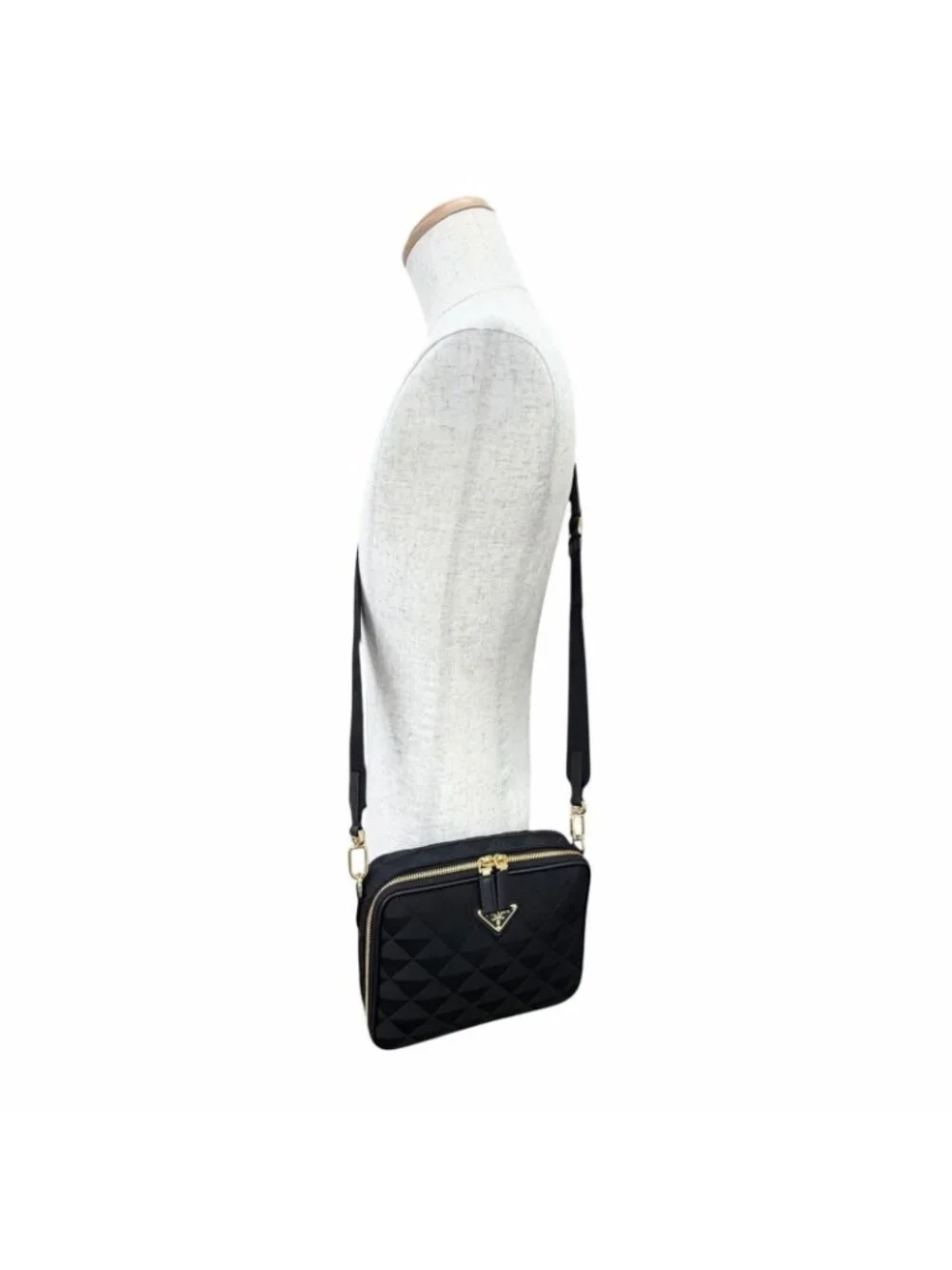 Prada Brick Triangle Logo Jacquard Leather Shoulder Bag Black